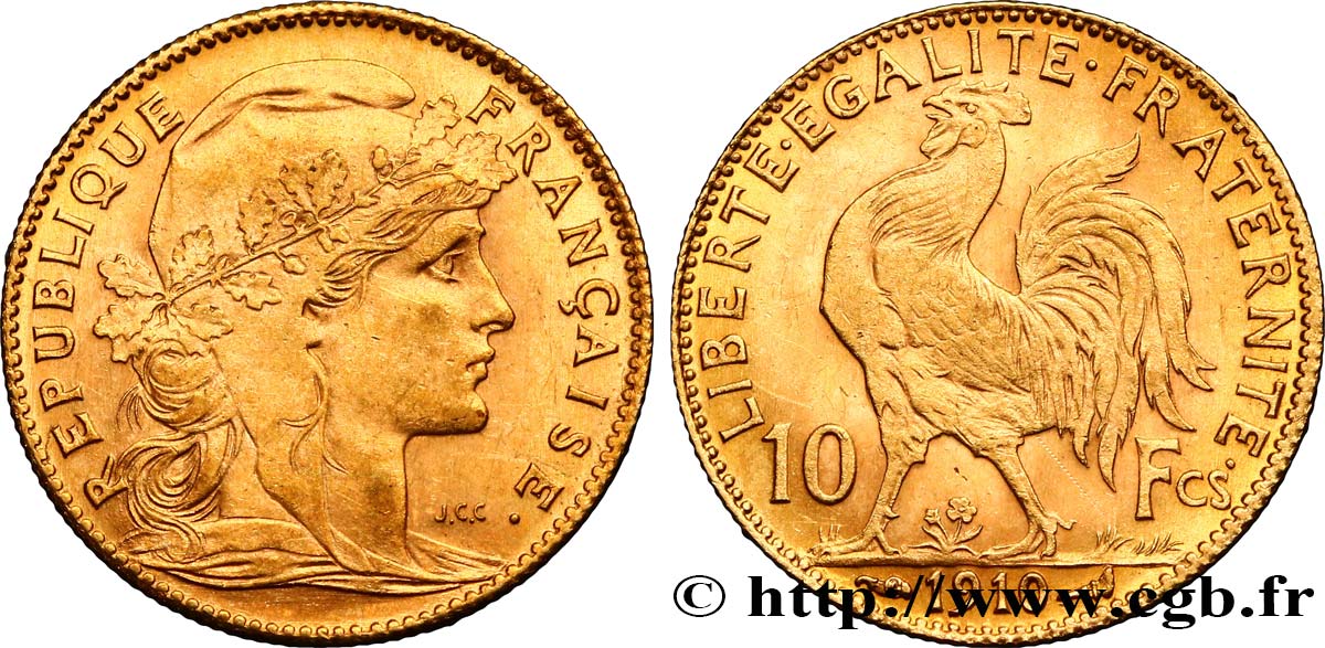 10 francs or Coq 1910 Paris F.509/11 SPL62 