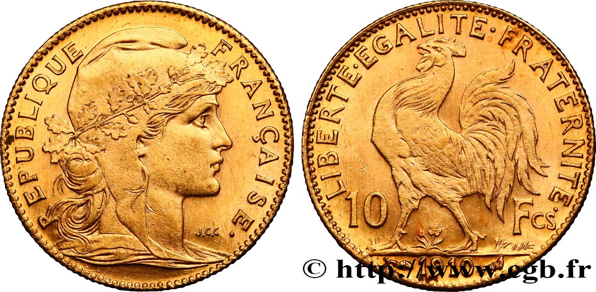 10 francs or Coq 1910 Paris F.509/11 SPL63 