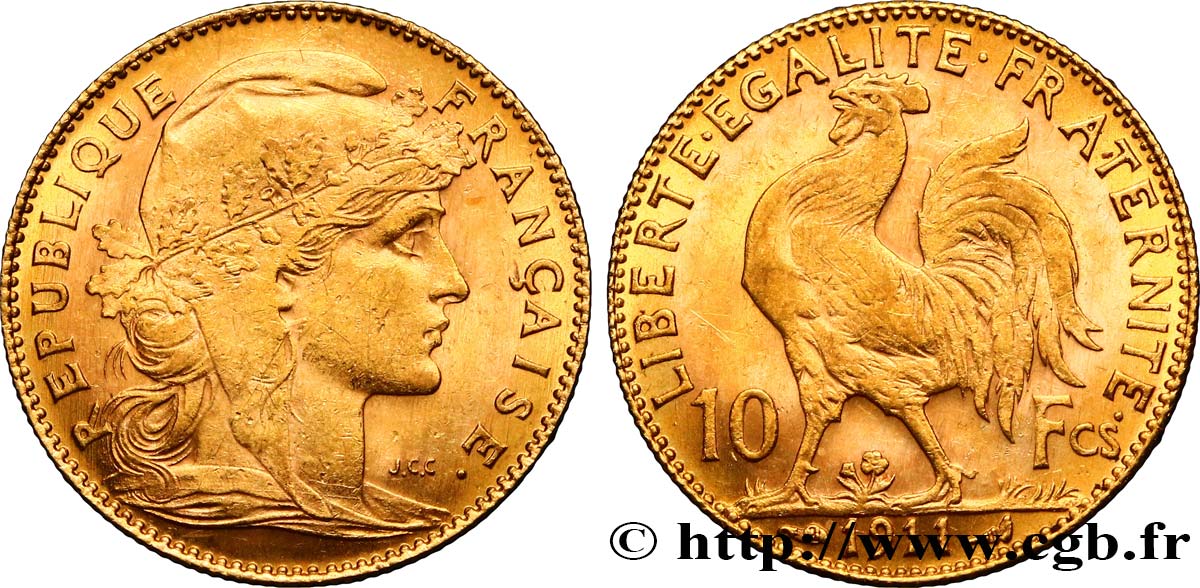 10 francs or Coq 1911 Paris F.509/12 SUP60 