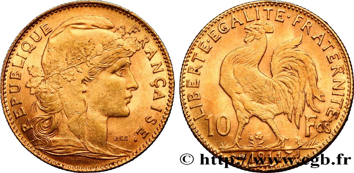 10 francs or Coq 1911 Paris F.509/12 MS60 