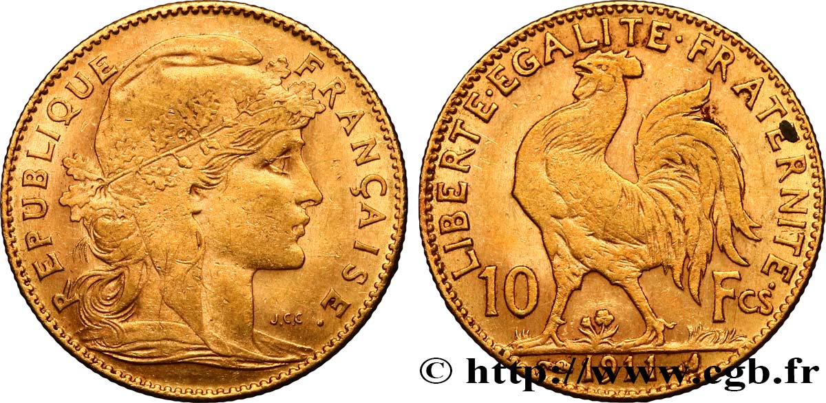 10 francs or Coq 1911 Paris F.509/12 VZ60 