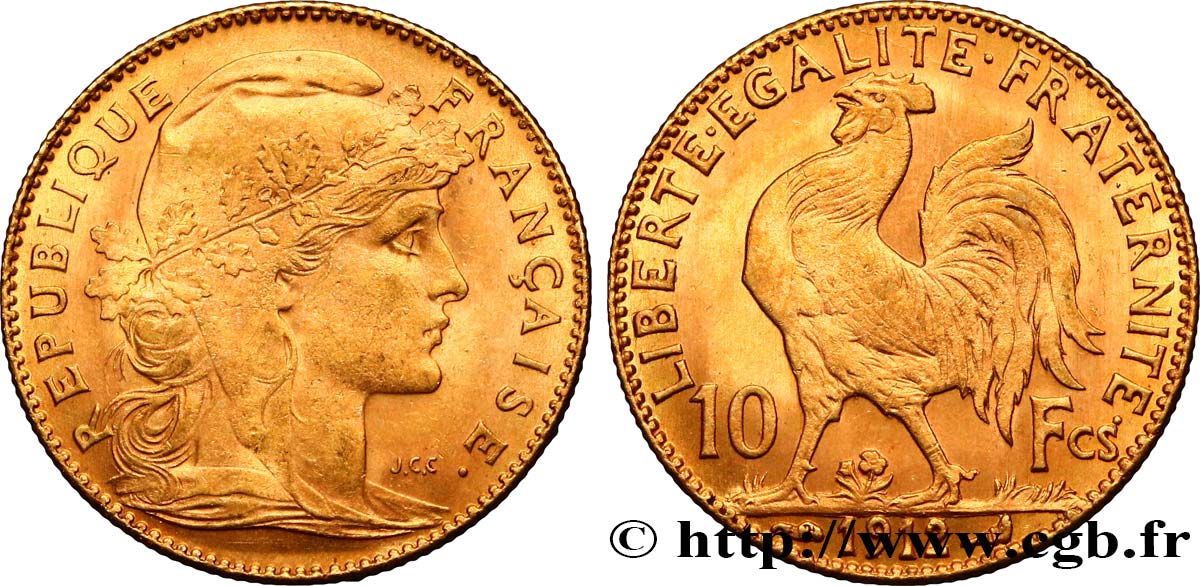 10 francs or Coq 1912 Paris F.509/13 EBC60 