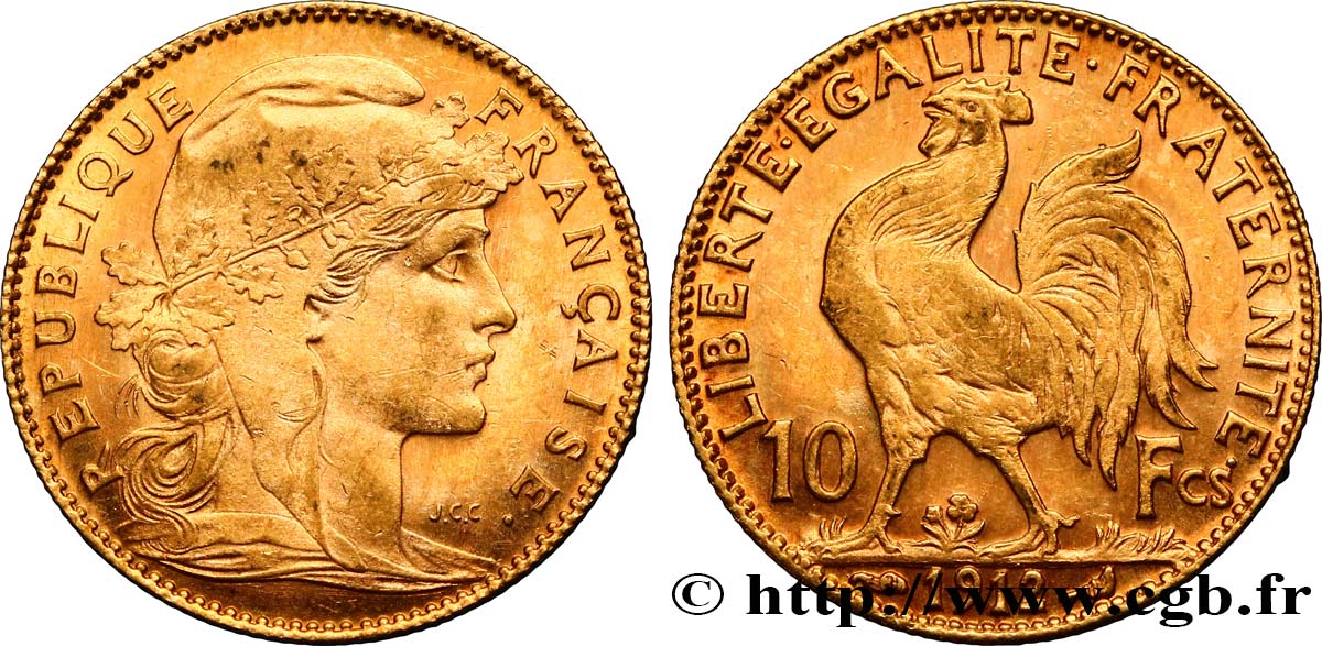 10 francs or Coq 1912 Paris F.509/13 SPL60 