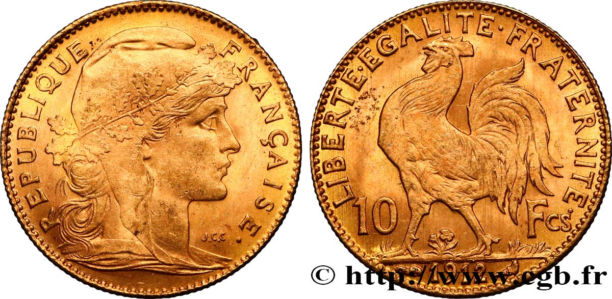 10 francs or Coq 1912 Paris F.509/13 EBC62 