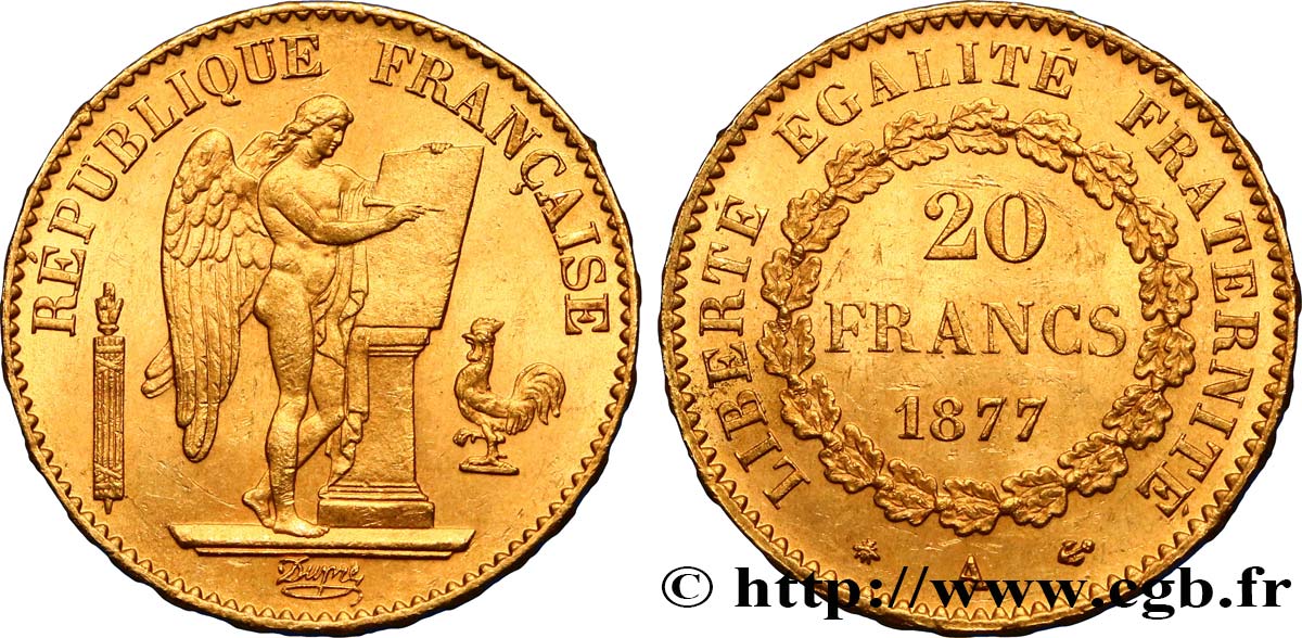 20 francs or Génie, Troisième République 1877 Paris F.533/5 SPL60 