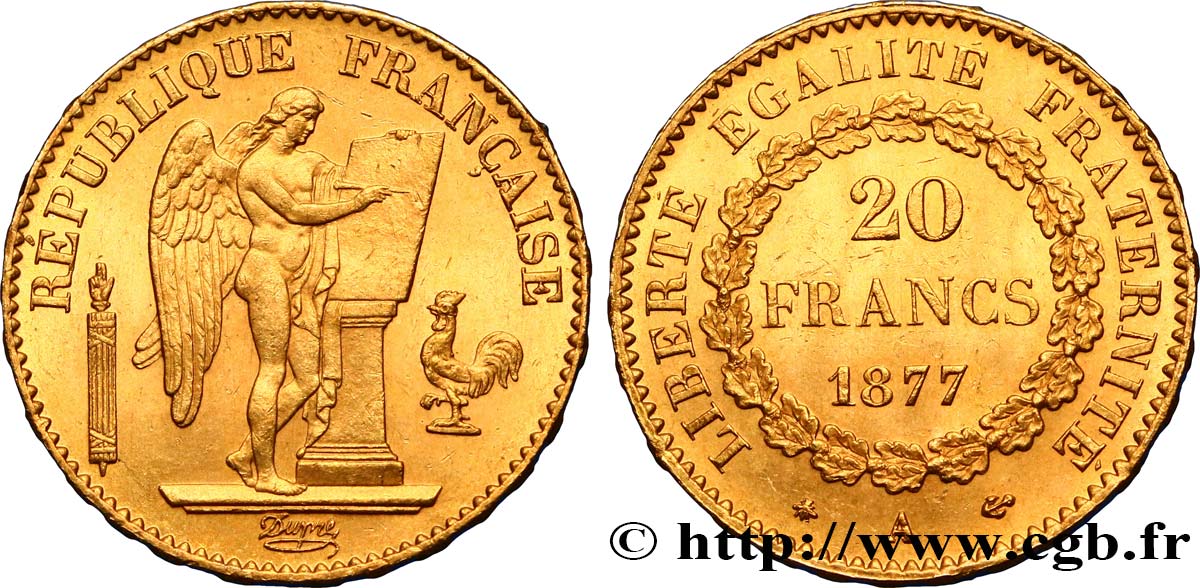 20 francs or Génie, Troisième République 1877 Paris F.533/5 SUP60 