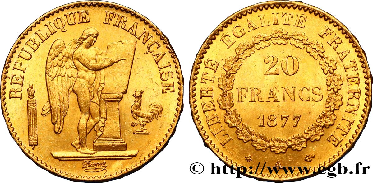 20 francs or Génie, Troisième République 1877 Paris F.533/5 VZ60 