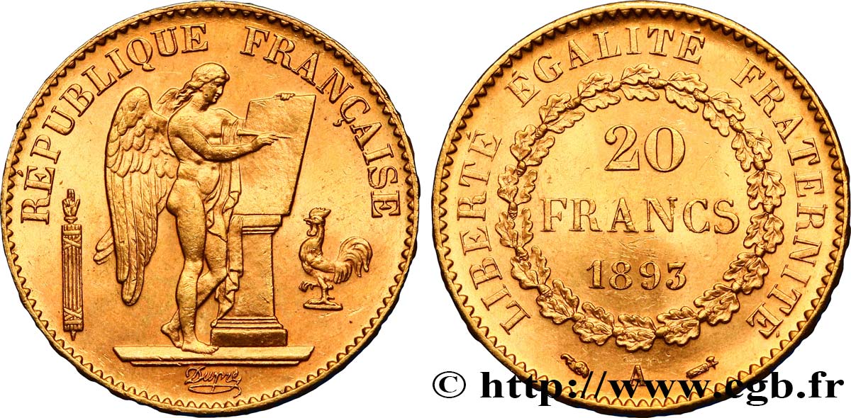 20 francs or Génie, Troisième République 1893 Paris F.533/17 SUP62 