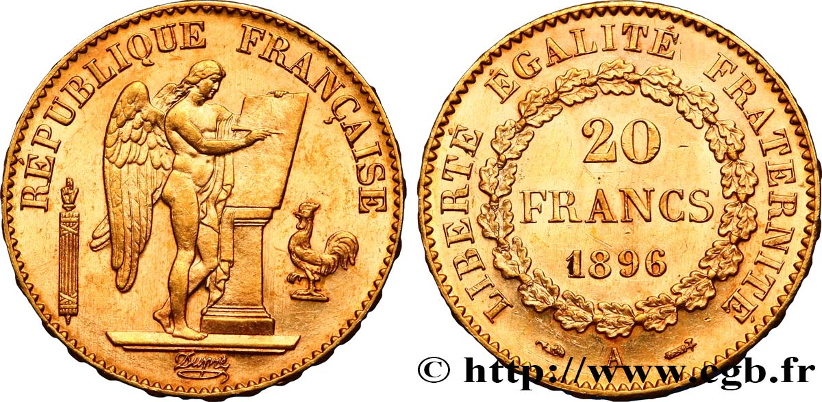 20 francs or Génie, Troisième République 1896 Paris F.533/20 VZ60 