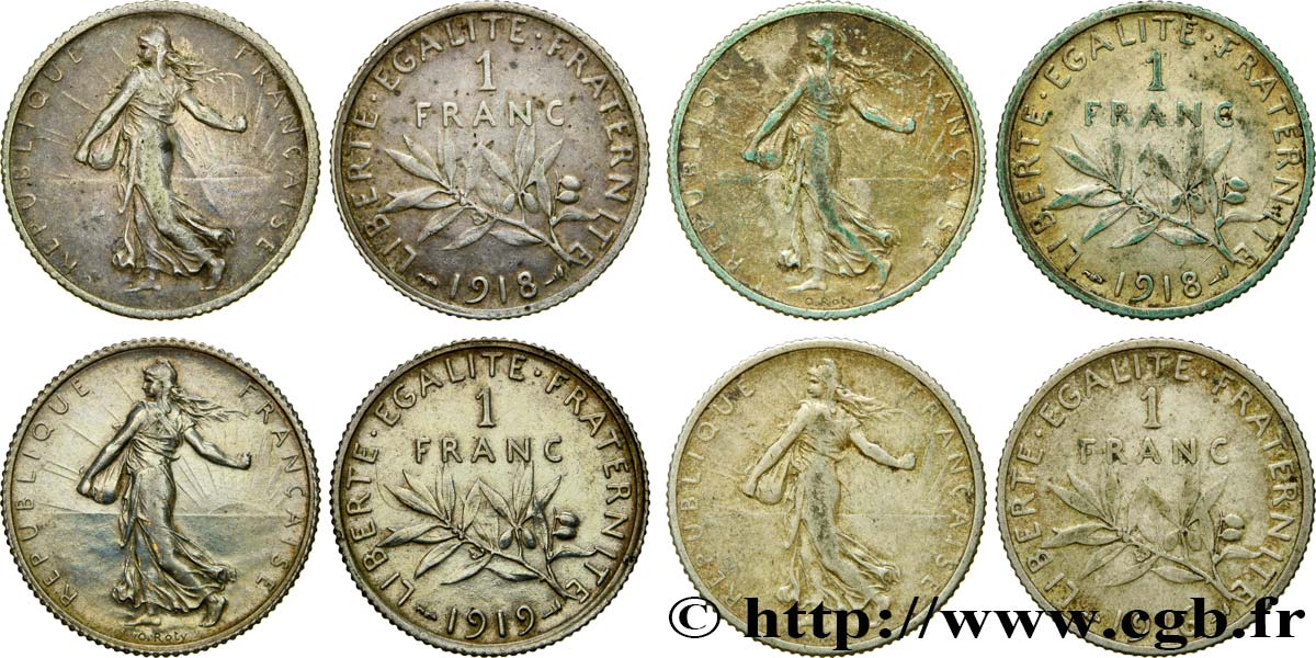 1 franc Semeuse - Lot de 4 monnaies n.d. Paris F.217/ var. SS45 