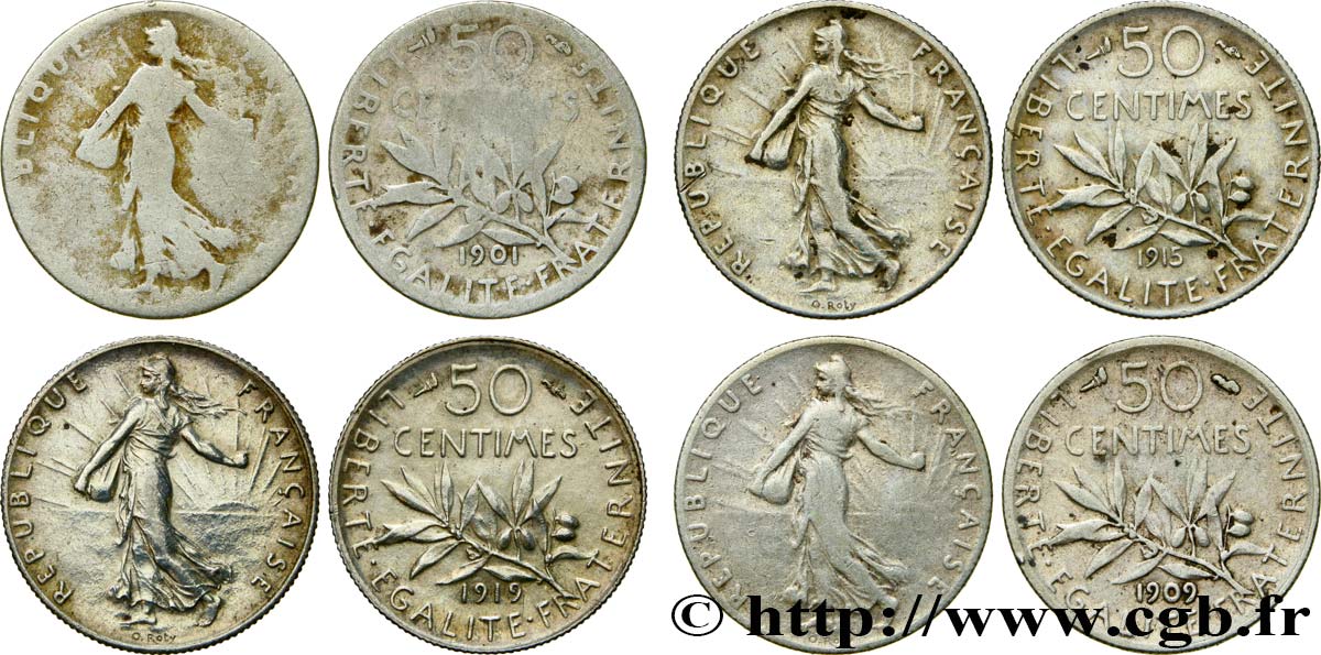 50 centimes Semeuse - Lot de 4 monnaies n.d.  F.190/ var. VF 