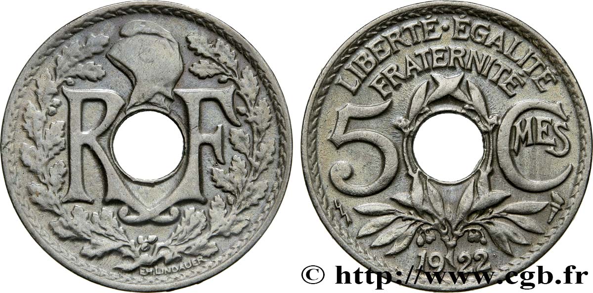 5 centimes Lindauer, petit module 1922 Poissy F.122/5 AU50 