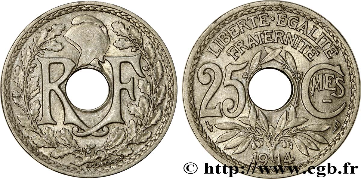 25 centimes Lindauer, Cmes souligné 1914  F.170/2 VZ58 