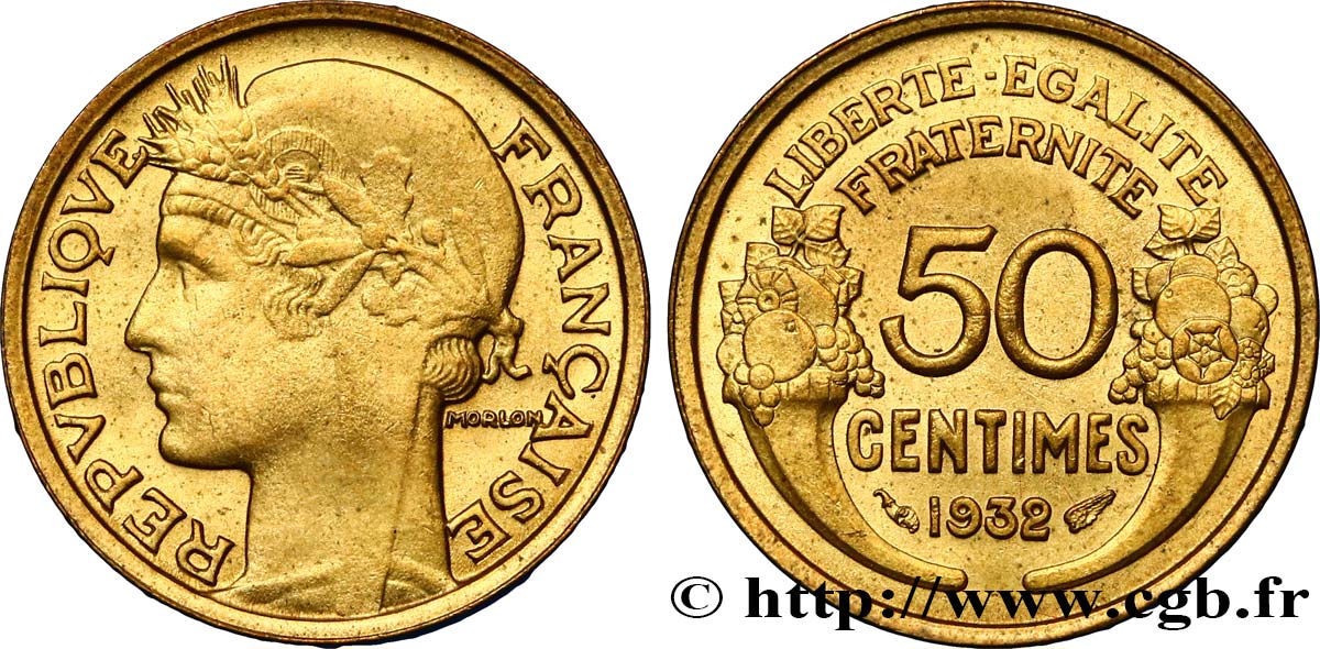 50 centimes Morlon, sans raisin ni fruit, 9 et 2 fermés 1932  F.192/9 EBC58 