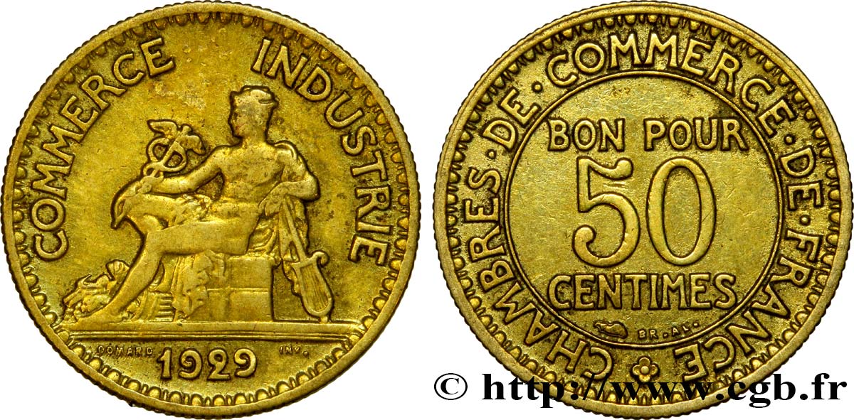 50 centimes Chambres de Commerce 1929 Paris F.191/11 MBC45 