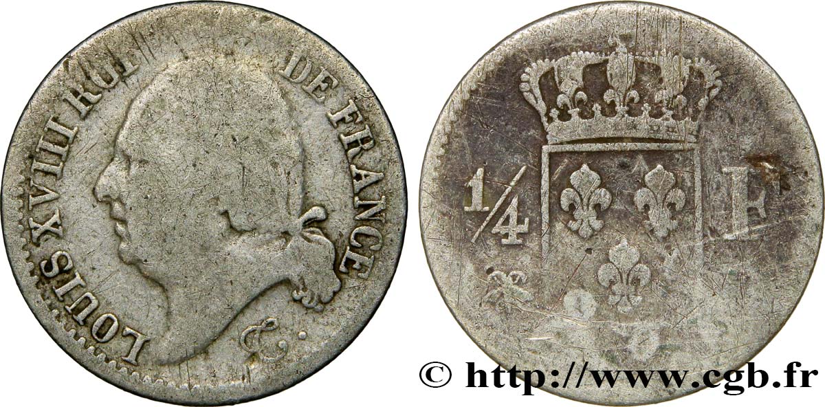 1/4 franc Louis XVIII  1817 Lyon F.163/4 B10 