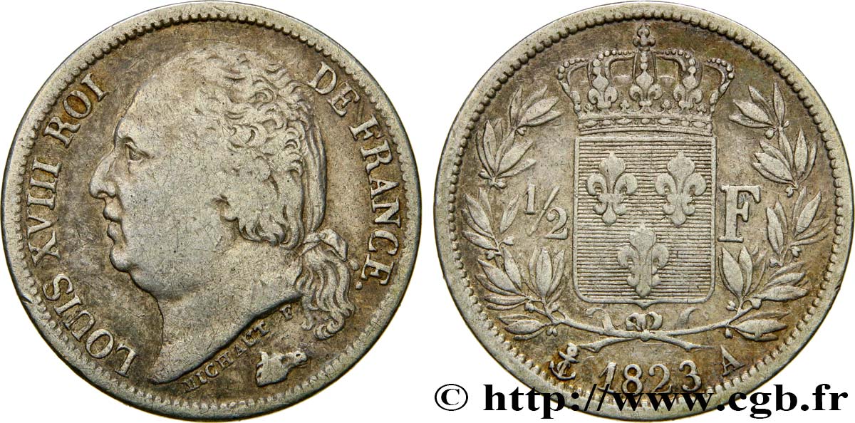 1/2 franc Louis XVIII 1823 Paris F.179/34 TB35 