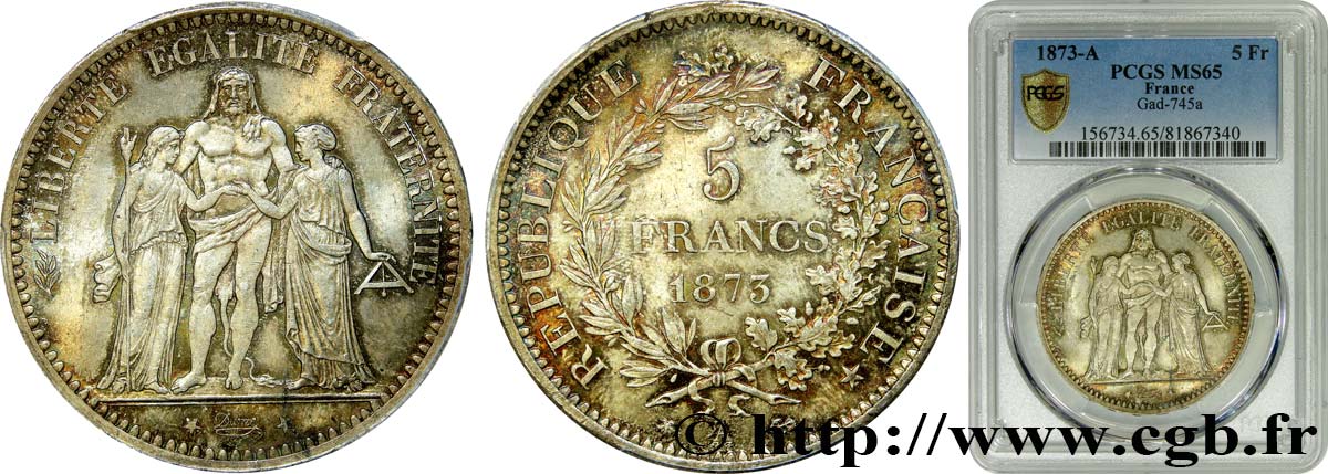 5 francs Hercule 1873 Paris F.334/9 MS65 PCGS