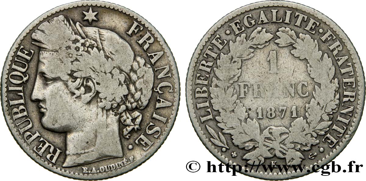 1 franc Cérès, IIIe République 1871 Bordeaux F.216/3 BC20 