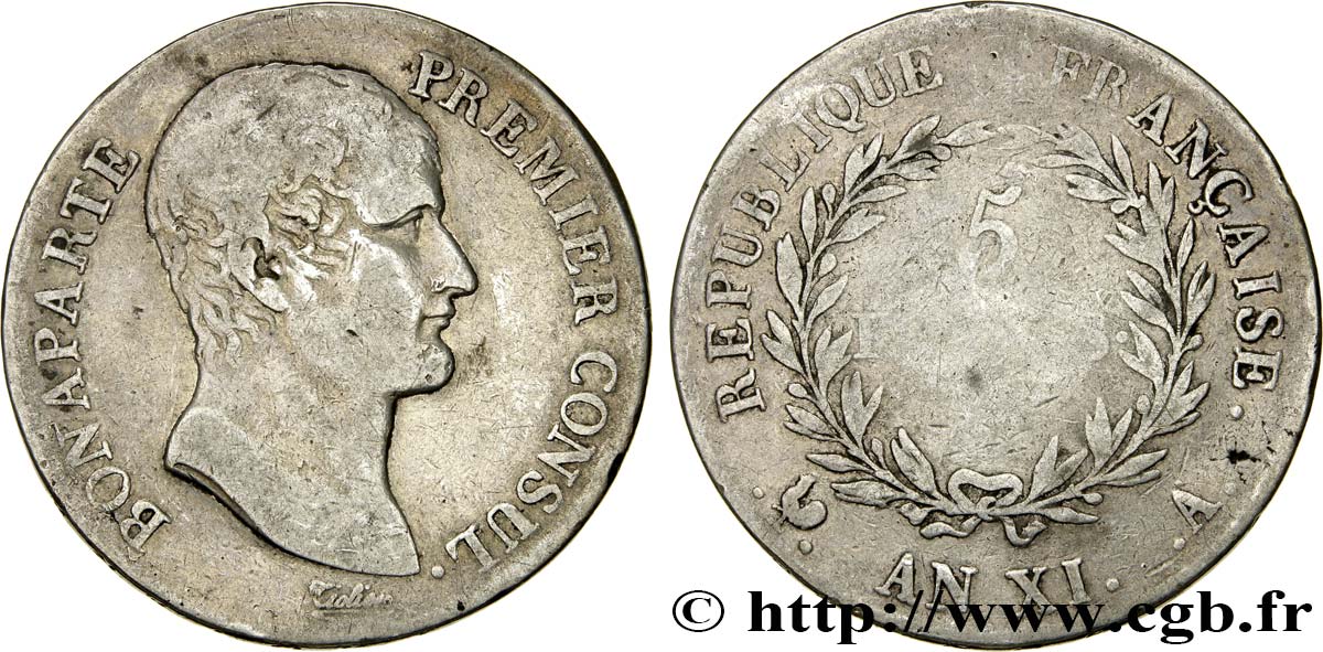 5 francs Bonaparte Premier Consul 1803 Paris F.301/1 TB20 