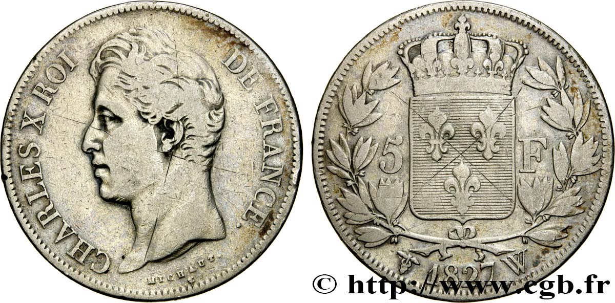 5 francs Charles X, 2e type 1827 Lille F.311/13 MB 