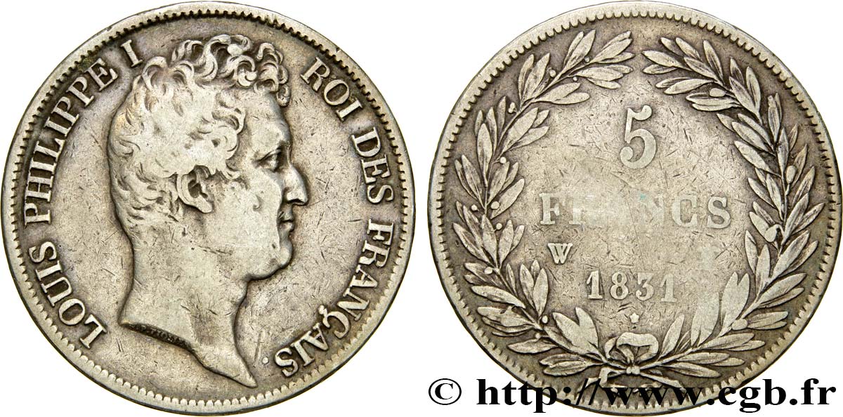 5 francs type Tiolier avec le I, tranche en creux 1831 Lille F.315/27 BC25 