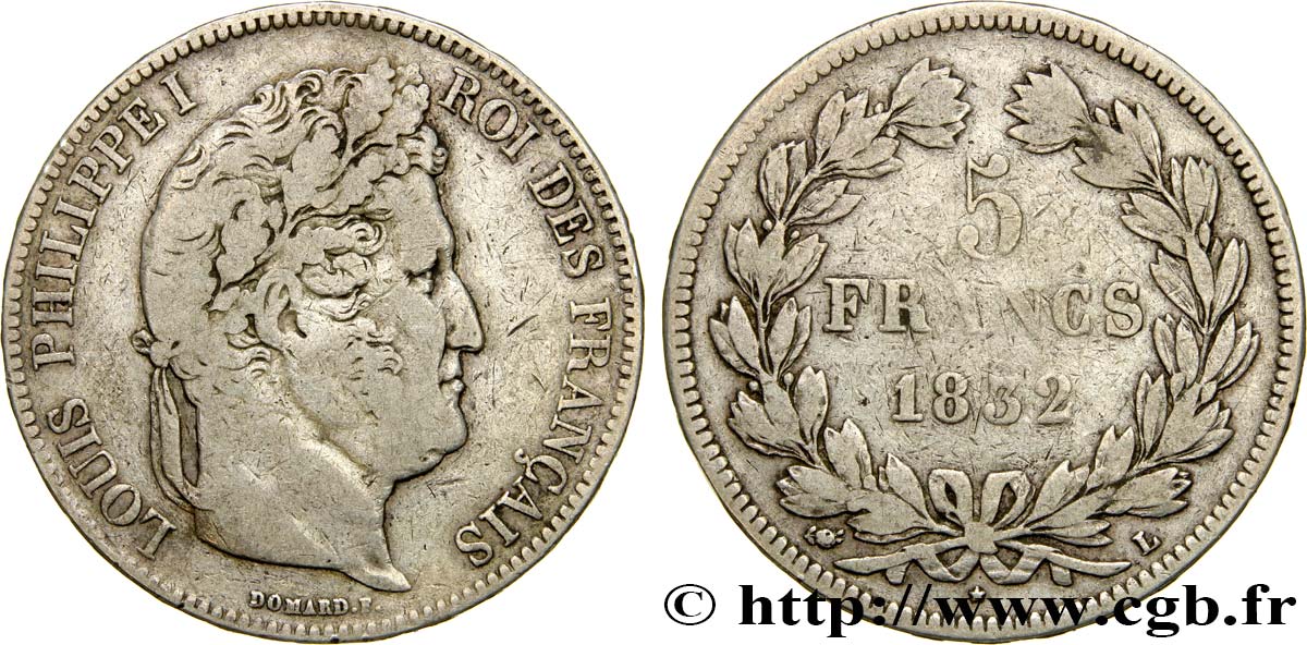 5 francs IIe type Domard 1832 Bayonne F.324/8 S25 