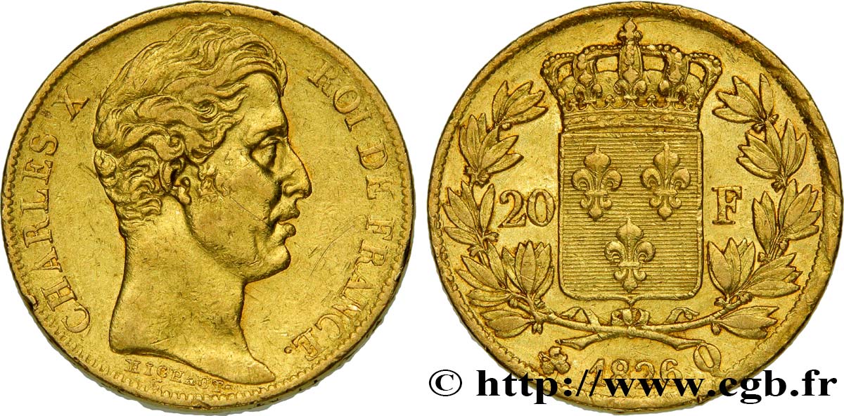 20 francs or Charles X, matrice du revers à quatre feuilles et demie 1826 Perpignan F.520/4 BB48 