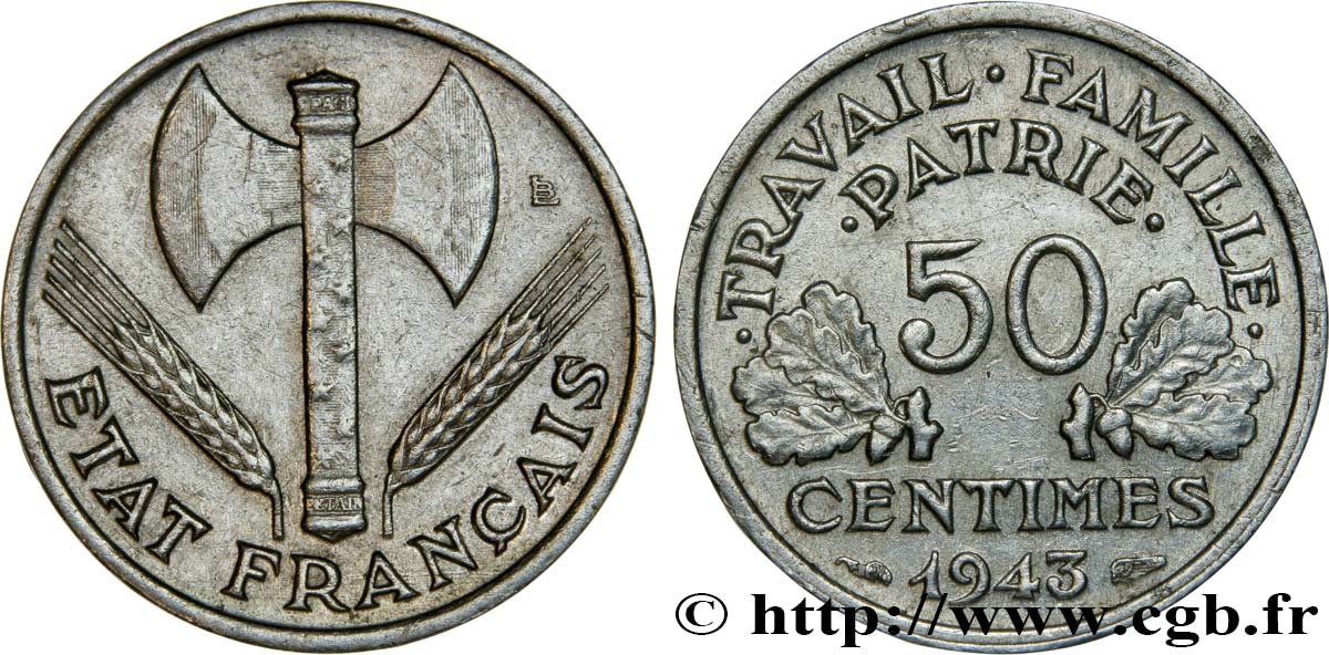 50 centimes Francisque, lourde 1943  F.195/4 TB35 