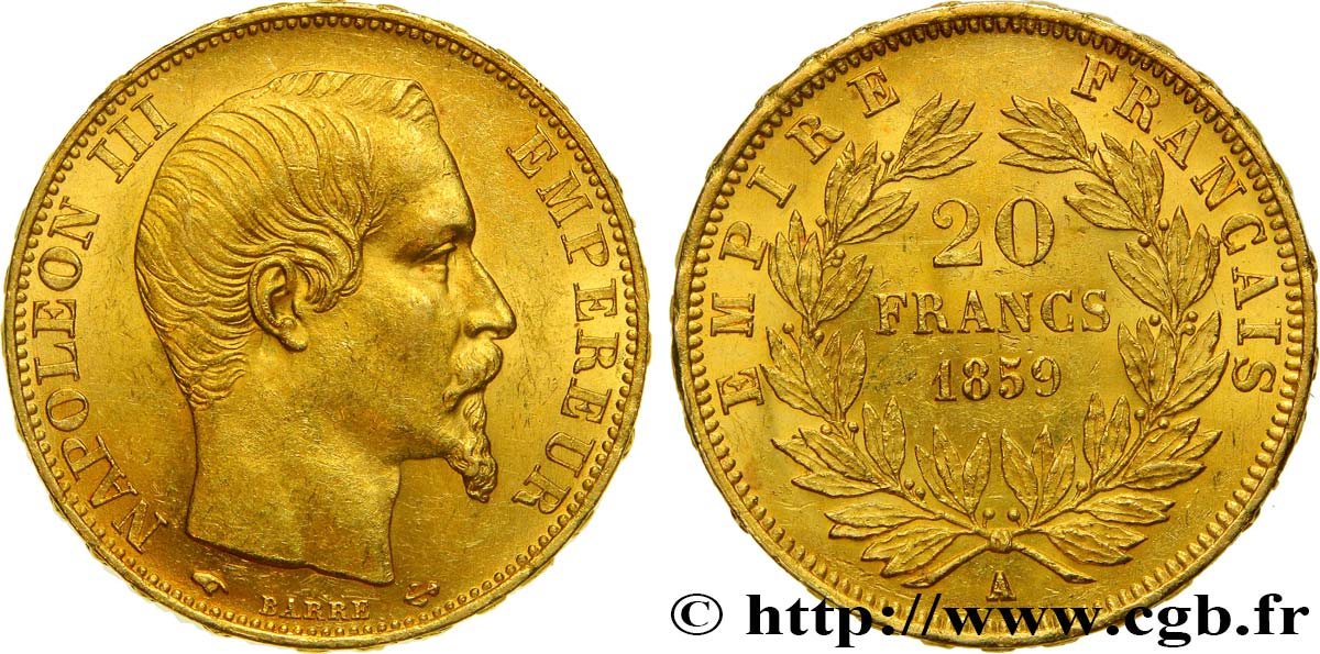 20 francs or Napoléon III, tête nue 1859 Paris F.531/15 VZ60 