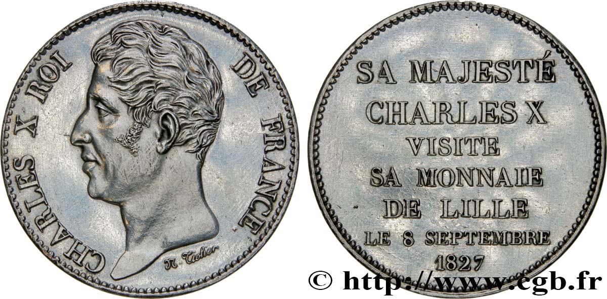 Monnaie de visite, module de 5 francs, pour la visite du roi à la Monnaie de Lille 1827 Lille VG. 2647  EBC+ 