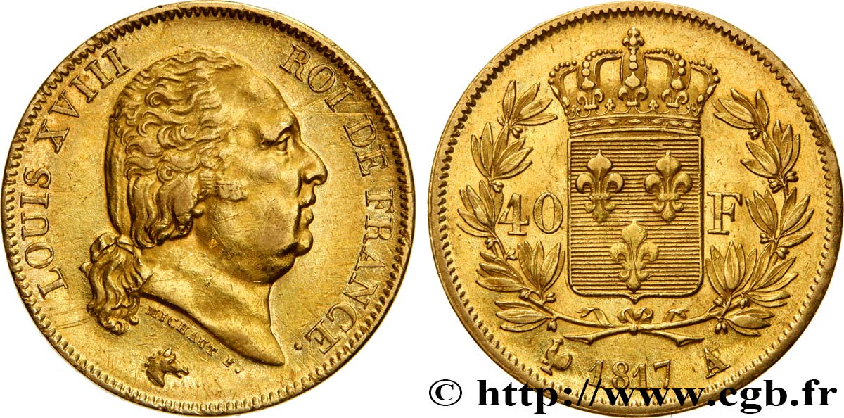 40 francs or Louis XVIII 1817 Paris F.542/6 BB48 