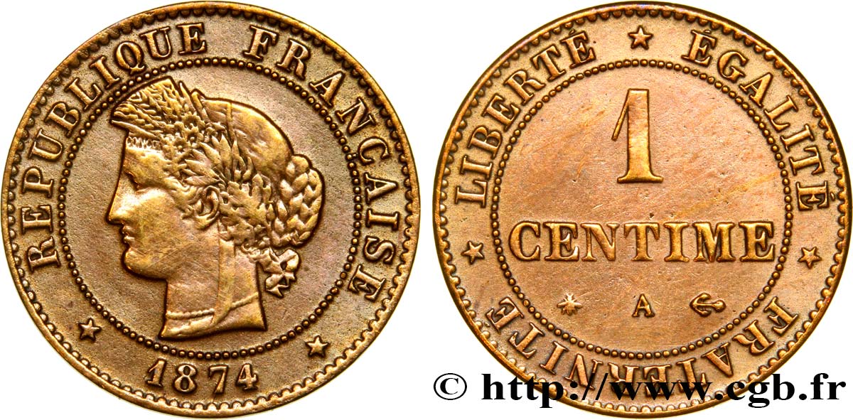 1 centime Cérès 1874 Paris F.104/3 XF48 