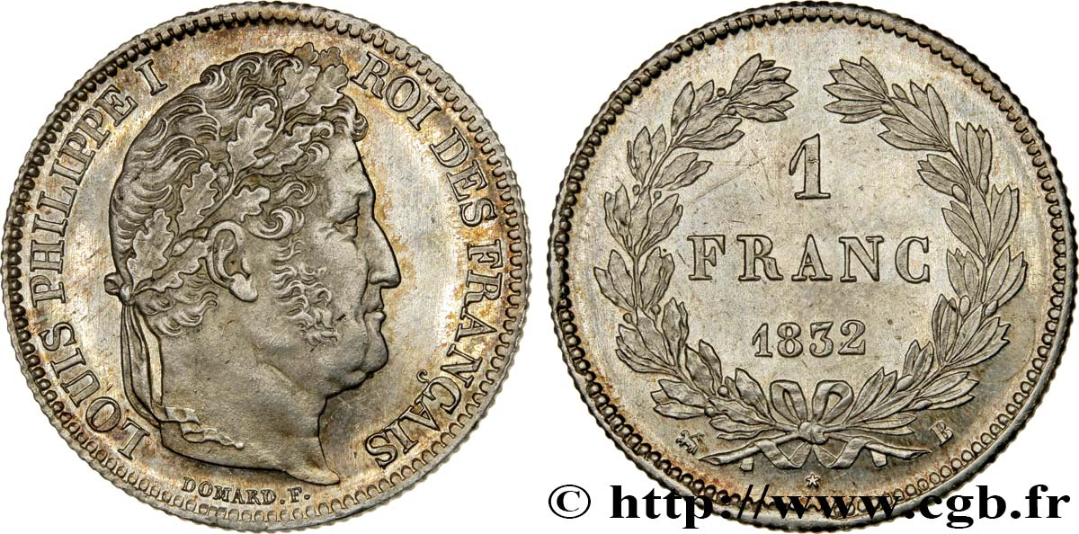 1 franc Louis-Philippe, couronne de chêne 1832 Rouen F.210/2 VZ60 