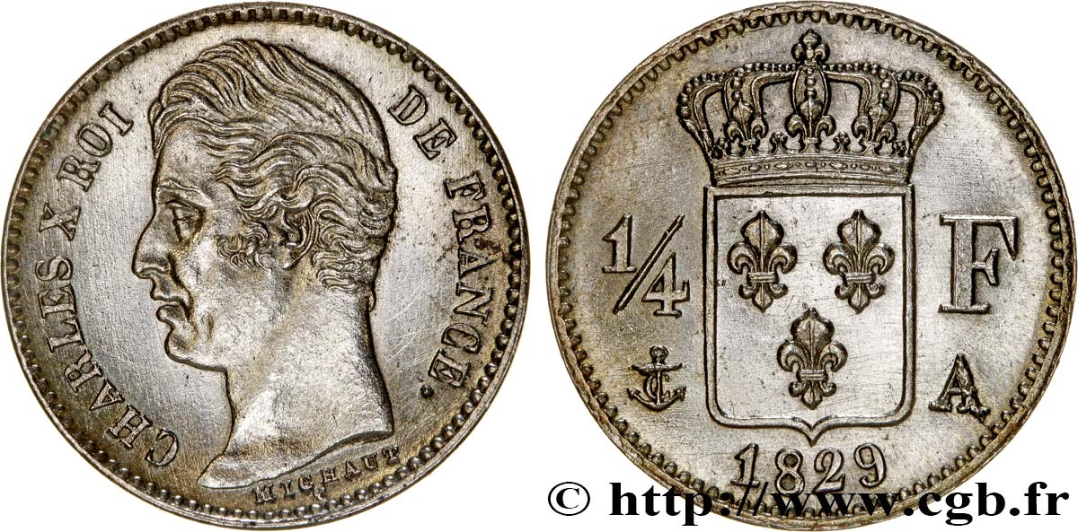 1/4 franc Charles X 1829 Paris F.164/29 MS63 