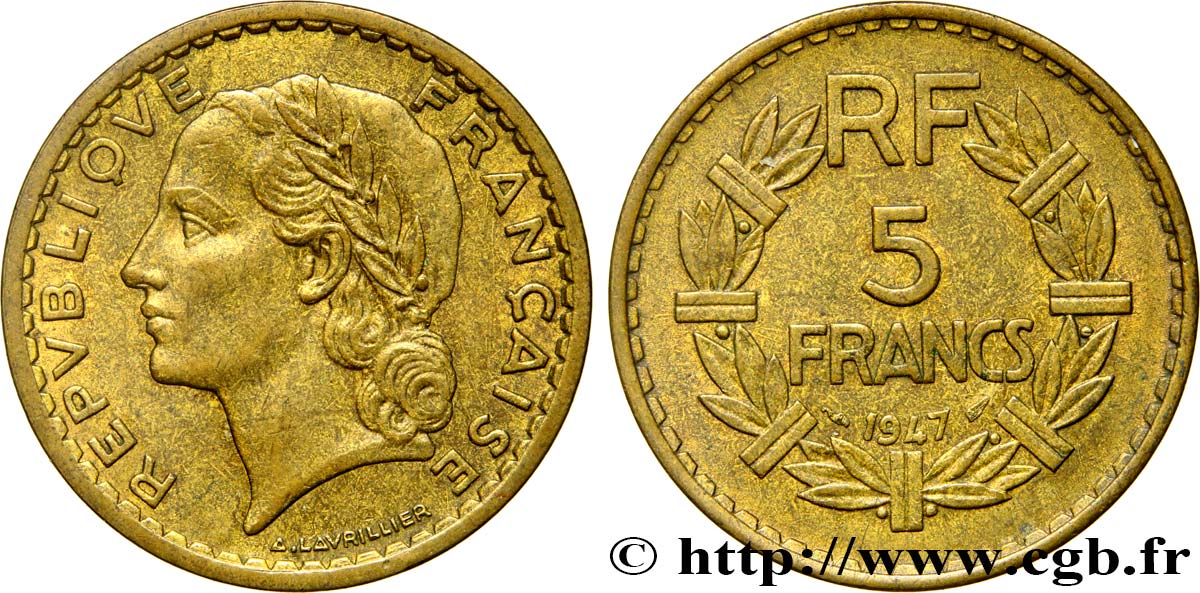5 francs Lavrillier, bronze-aluminium 1947  F.337/9 TTB48 