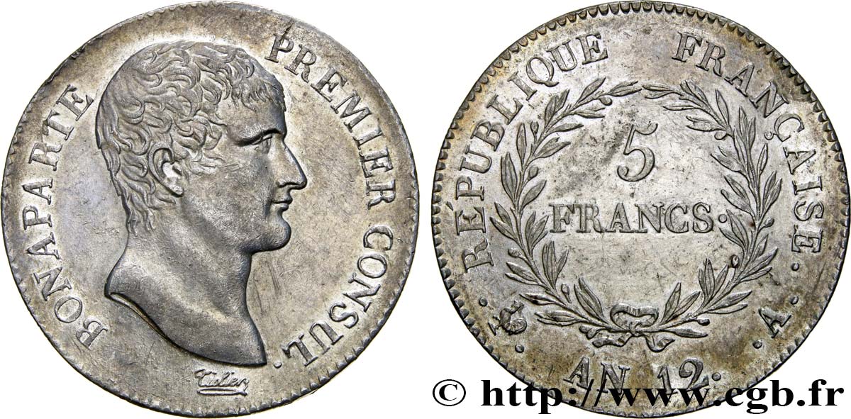 5 francs Bonaparte Premier Consul 1804 Paris F.301/9 EBC55 