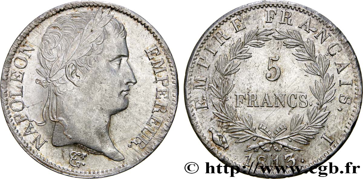 5 francs Napoléon Empereur, Empire français 1813 Limoges F.307/64 SPL55 