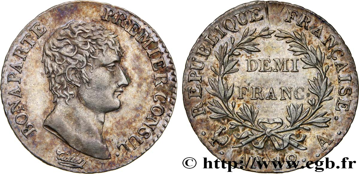 Demi-franc Bonaparte Premier Consul 1804 Paris F.173/2 AU58 