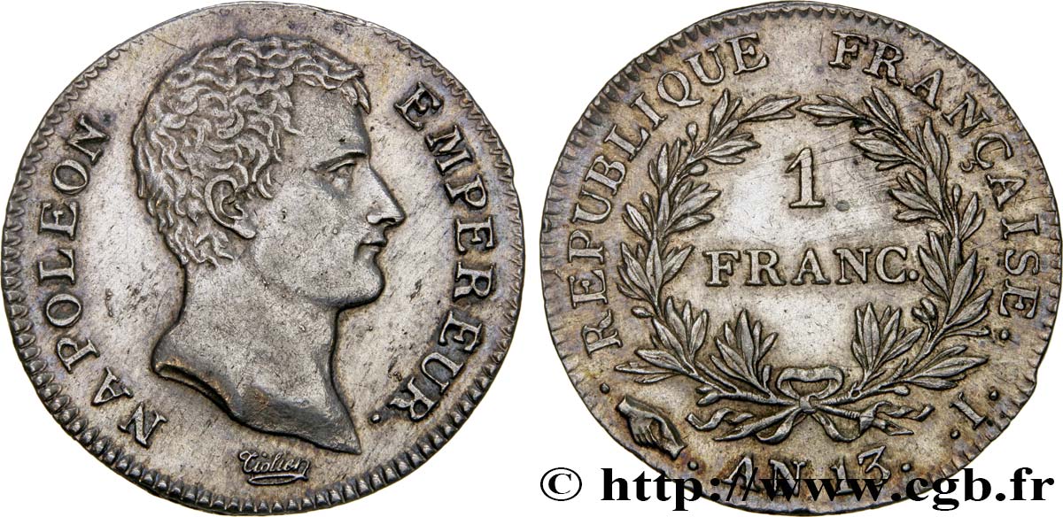 1 franc Napoléon Empereur, Calendrier révolutionnaire 1805 Limoges F.201/20 VZ58 