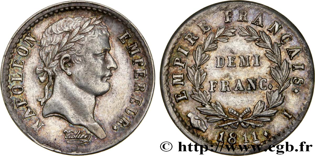 Demi-franc Napoléon Ier tête laurée, Empire français 1811 Limoges F.178/26 VZ55 