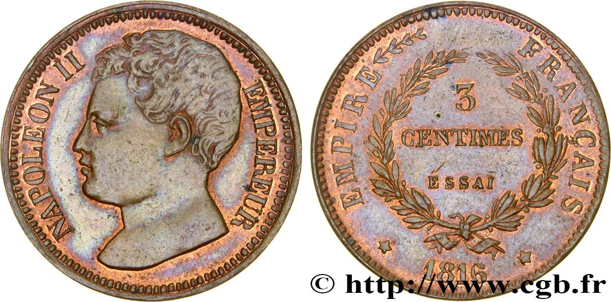 Essai de 3 centimes en bronze 1816  VG.2414  MS60 