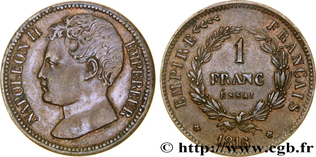 1 franc, essai en bronze 1816  VG.2407  AU55 