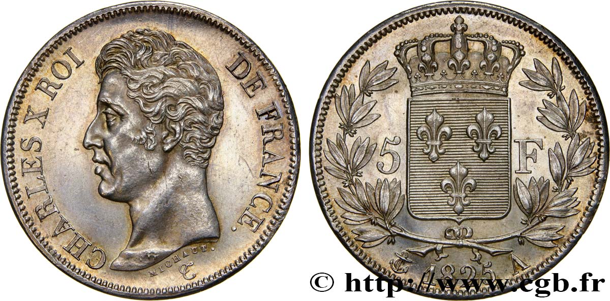 5 francs Charles X, 1er type, A inachevé 1825 Paris F.310/3 SPL60 