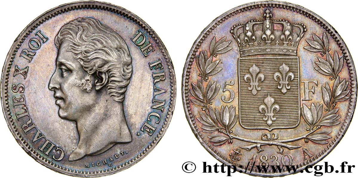 5 francs Charles X 2e type, tranche en relief 1830 Paris F.312/1 SUP55 