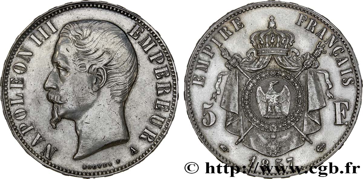 5 francs Napoléon III, tête nue 1857 Paris F.330/10 TTB48 