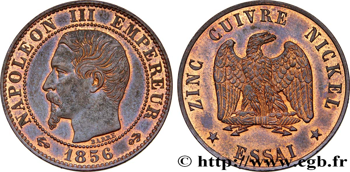 Essai au module de cinq centimes Napoléon III, tête nue 1856  VG.3481  MS60 