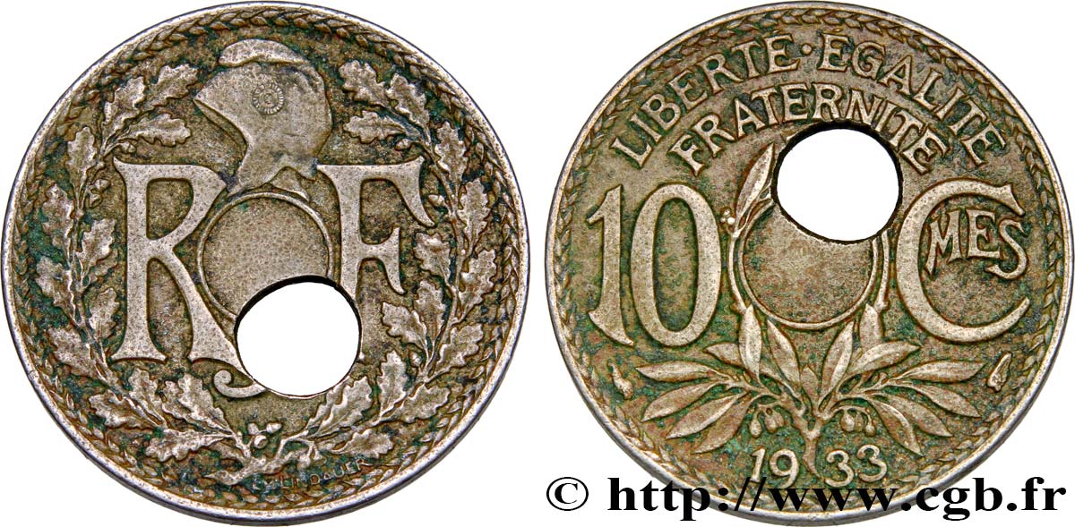 10 centimes Lindauer, perforation décentrée 1933  F.138/20 VF25 