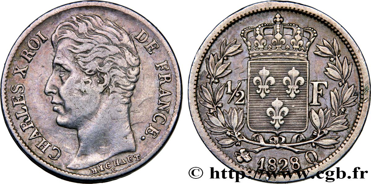 1/2 franc Charles X 1828 Perpignan F.180/34 MBC45 