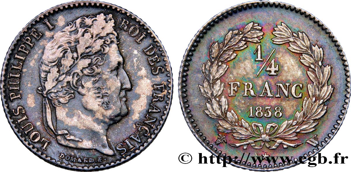 1/4 franc Louis-Philippe 1838 Lille F.166/73 TTB52 
